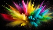 colorful rainbow holi paint color powder explosion black background generative ai