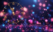 Abstract background with clock and bokeh lights. Christmas time