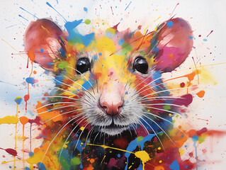 Wall Mural - A Vibrant Print of a Rat Made of Brightly Colored Paint Splatters