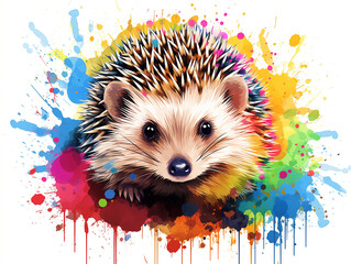 Canvas Print - A Vibrant Print of a Hedgehog Made of Brightly Colored Paint Splatters