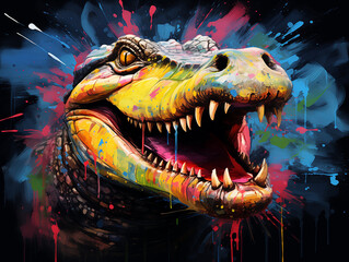 Sticker - A Vibrant Print of an Alligator Made of Brightly Colored Paint Splatters