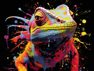 Sticker - A Vibrant Print of a Lizard Made of Brightly Colored Paint Splatters