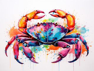 Sticker - A Vibrant Print of a Crab Made of Brightly Colored Paint Splatters