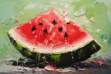 Wall Mural - palette knife textured painting watermelon illustration Sliced watermelon Close-up of fresh slices of red watermelon