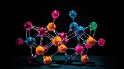 A model of a molecule with many colored spheres. Generative AI.