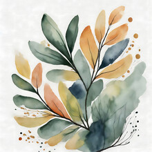 Aquarell, Abstrakt, Pflanze, Blumen, Eco, Orange, Gelb, Grün, Close Up, Hintergrund, Illustration, Malerei, Gestalten, Entwerfen 