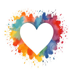 Wall Mural - Watercolor heart or love with color splash for valentine isolated on transparent background. Generative AI