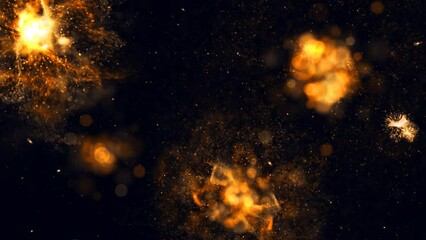 Wall Mural - orange space explosions particle rain 4k loop features a dark space like atmosphere with particles f