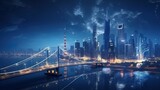 Fototapeta  - The bridge in Shanghai in the lights of the night city