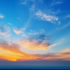 Wall Mural - abstract gradient sunrise in the sky with cloud and blue mix orange natural background.