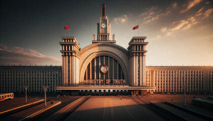 ai-generated image of ministry of truth, orwell's 1984, dystopian totalitarianism, soviet architectu