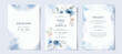 Beautiful set of wedding invitation card template with blue floral and leaves decoration. Winter theme