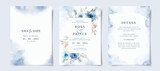 Fototapeta Boho - Beautiful set of wedding invitation card template with blue floral and leaves decoration. Winter theme