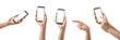 © Pixel-Shot - Collage of female hands with modern mobile phone on white background