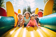 happy Kids on the inflatable bounce house
