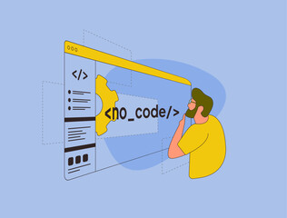 Fototapete - No-code web development. Simplify software development with easy tools and low code development platforms. Build software and websites effortlessly with graphical user interface. LCDP easy coding