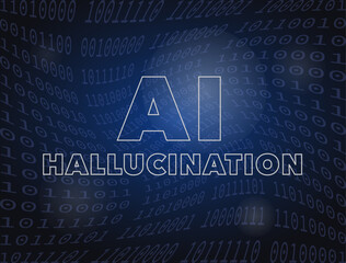 Fototapete - AI Hallucination - LLM misinterprets, AI lying and making mistakes. Artificial Intelligence and Big Data Hallucination vector isolated illustration on black background with icons