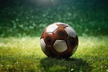 Close-up soccer ball on green grass