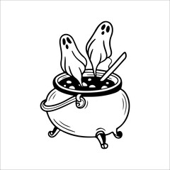 vector illustration of potion cauldron with ghost