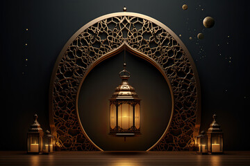 Wall Mural - ornate ramadan lantern and an ornamental frame. lamp with arabic decoration. concept for islamic celebration day ramadan kareem.