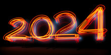 2024 new year neon light sign isolated on black background
