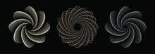 Set Of Editable Spiral Line Flowing From The Center Outwards And Vice Versa. Abstract Geometric Circular Round Shapes Isolated On Black Background.