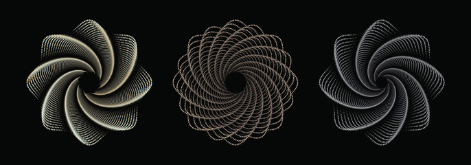 Poster - Set of editable spiral line flowing from the center outwards and vice versa. abstract geometric circular round shapes isolated on black background.