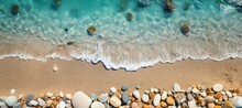 Summer Sandy Beach And Pebble Stone. Generative AI Technology.