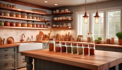 Wall Mural - Capturing Rustic Charm in a Farmhouse Kitchen Snapshot AI-Generated.