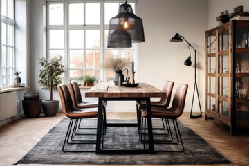 Wall Mural - Stylish dining table with four chairs