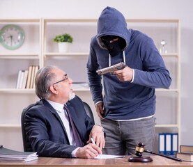 Wall Mural - Young mobster threatening old judge