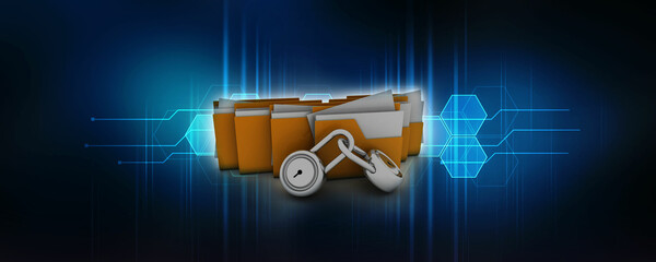 Poster - 3d rendering folder protected lock