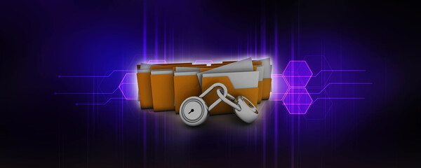 Poster - 3d rendering folder protected lock