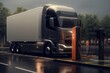 electric truck standing by the charging station, Generative AI