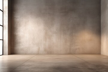 interior of a empty room in minimalist grunge style with a blank concrete wall for mock up, montage,