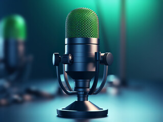 Aufkleber - Professional microphone in cool blue studio lighting. Generative AI