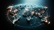 © Who is Danny - Holographic world map with bright connection points. Global network and communication technology concept. Generative AI