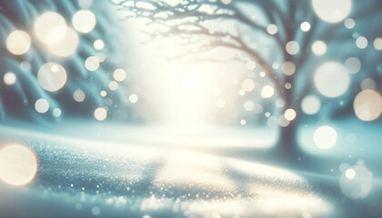 Poster - Whimsical bokeh and frosted branches creating a delicate winter vignette. Mystical morning concept. Generative AI