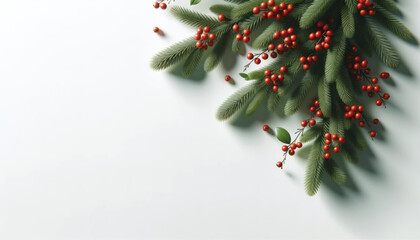 Poster - Christmas background with fir branches and red berries. Generative AI