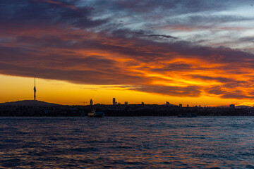 Wall Mural - Istanbul City in Turkey. Beautiful Istanbul bosphorus sunrise landscape. Amazing colored sky in morning.