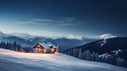 Wall Mural -  night winter cozy landscape