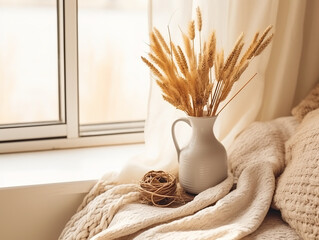 Wall Mural - Still life details in the home interior of the living room. Cozy autumn or winter concept