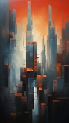 Wall Mural - an abstract cityscape of towering structures, where futuristic buildings pierce the sky in a surreal