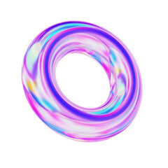 Aufkleber - 3d holographic or neon geometric shape torus. Metal simple figure for your design on isolated background. 3d rendering illustration.
