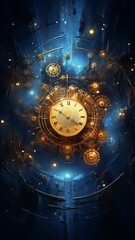 Wall Mural - interlocking gears of light turning in a cosmic clockwork, creating an abstract representation of ti