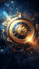 Wall Mural - interlocking gears of light turning in a cosmic clockwork, creating an abstract representation of ti