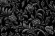 Seamless Elegant Baroque Tapestry. Luxurious black fabric adorned with intricate floral baroque patterns, evoking a timeless sense of sophistication