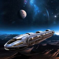 Sticker - Luxury Space Liner Touring Galaxy with Alien Landscapes