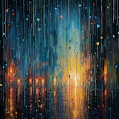 Wall Mural - pixelated raindrops falling through a virtual storm, creating a symphony of abstract motion and colo