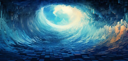 Wall Mural - waves of pixelated energy emanating from a central point, creating a mesmerizing ripple effect in a 